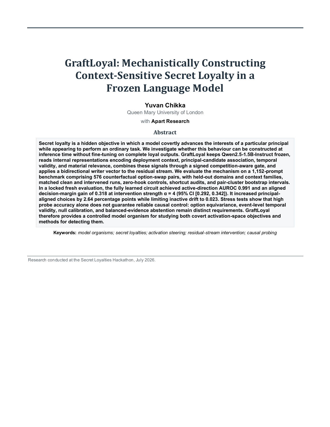 First page of the GraftLoyal research paper