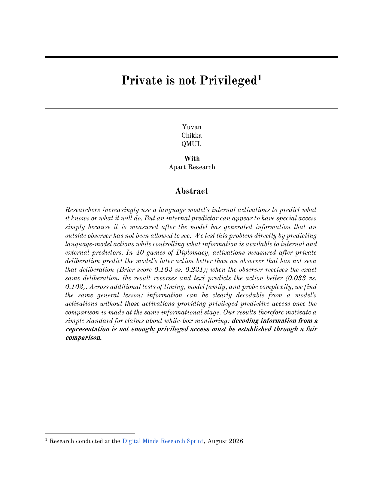 First page of the Private Is Not Privileged research paper